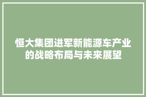 恒大集团进军新能源车产业的战略布局与未来展望