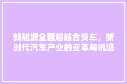 新能源全面超越合资车，新时代汽车产业的变革与机遇  第1张