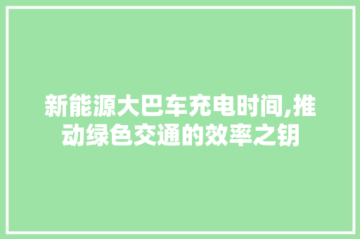 新能源大巴车充电时间,推动绿色交通的效率之钥