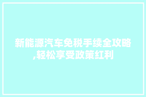 新能源汽车免税手续全攻略,轻松享受政策红利