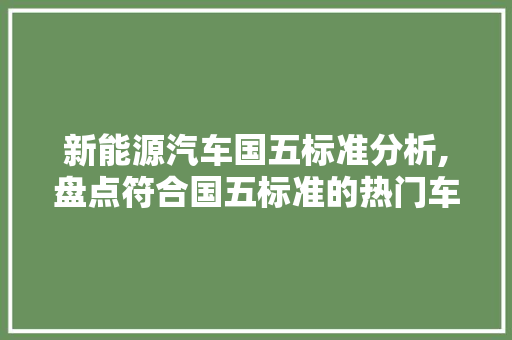 新能源汽车国五标准分析,盘点符合国五标准的热门车型