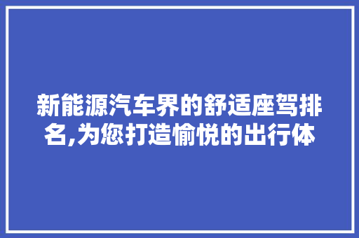 新能源汽车界的舒适座驾排名,为您打造愉悦的出行体验