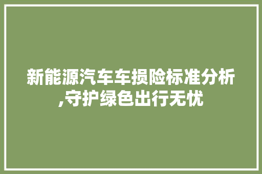 新能源汽车车损险标准分析,守护绿色出行无忧  第1张