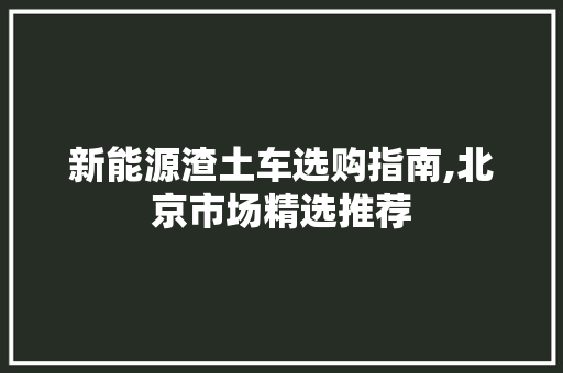 新能源渣土车选购指南,北京市场精选推荐  第1张