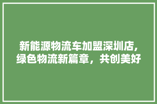 新能源物流车加盟深圳店,绿色物流新篇章，共创美好未来  第1张