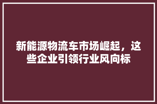 新能源物流车市场崛起，这些企业引领行业风向标  第1张