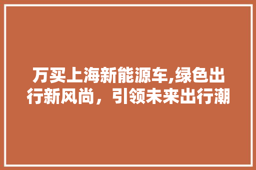 万买上海新能源车,绿色出行新风尚，引领未来出行潮流  第1张