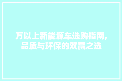 万以上新能源车选购指南,品质与环保的双赢之选