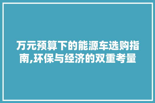 万元预算下的能源车选购指南,环保与经济的双重考量  第1张