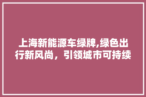 上海新能源车绿牌,绿色出行新风尚，引领城市可持续发展  第1张