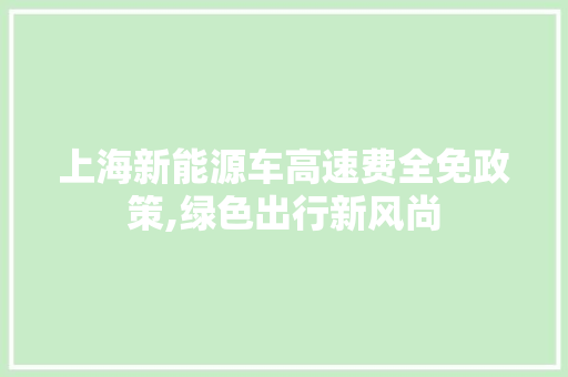 上海新能源车高速费全免政策,绿色出行新风尚  第1张