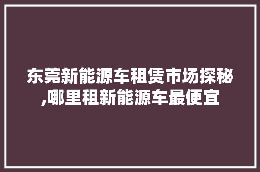 东莞新能源车租赁市场探秘,哪里租新能源车最便宜  第1张