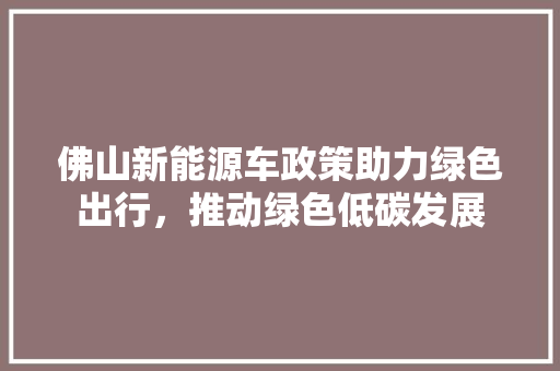 佛山新能源车政策助力绿色出行，推动绿色低碳发展