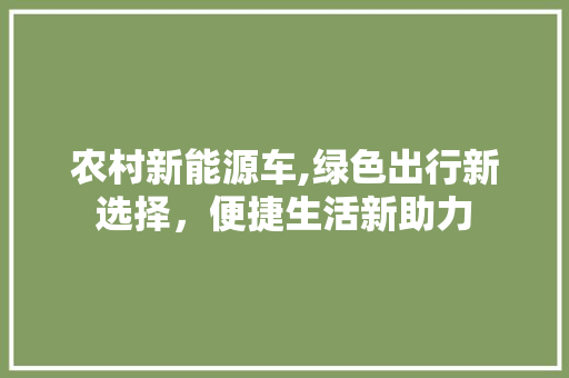 农村新能源车,绿色出行新选择，便捷生活新助力  第1张