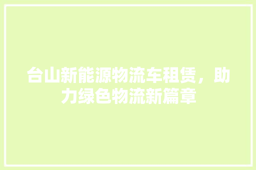 台山新能源物流车租赁，助力绿色物流新篇章  第1张