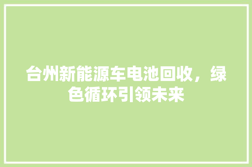 台州新能源车电池回收，绿色循环引领未来  第1张