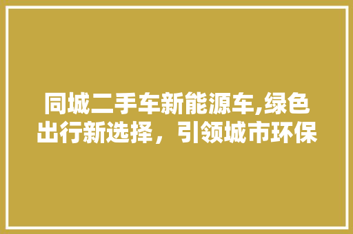 同城二手车新能源车,绿色出行新选择，引领城市环保潮流