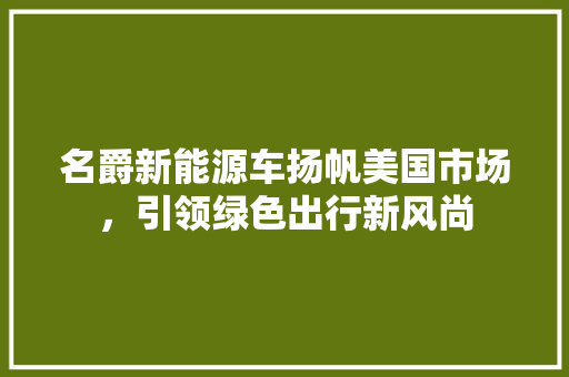 名爵新能源车扬帆美国市场，引领绿色出行新风尚