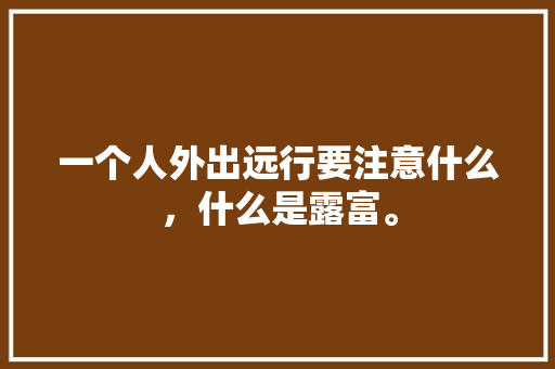 一个人外出远行要注意什么，什么是露富。  第1张