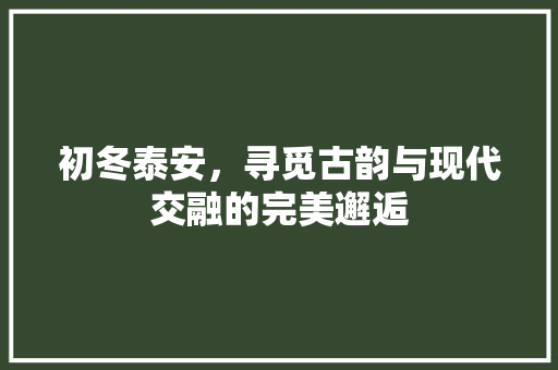 初冬泰安，寻觅古韵与现代交融的完美邂逅