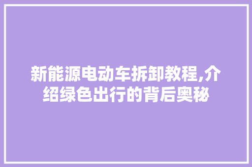 新能源电动车拆卸教程,介绍绿色出行的背后奥秘  第1张