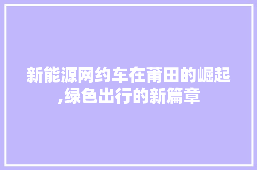 新能源网约车在莆田的崛起,绿色出行的新篇章