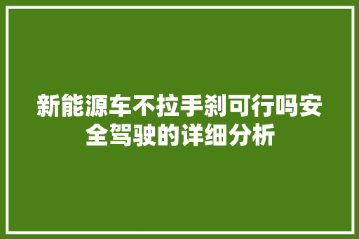 新能源车不拉手刹可行吗安全驾驶的详细分析