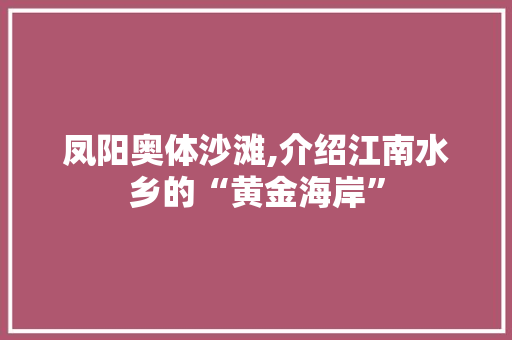 凤阳奥体沙滩,介绍江南水乡的“黄金海岸”