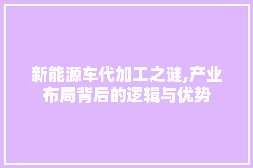 新能源车代加工之谜,产业布局背后的逻辑与优势