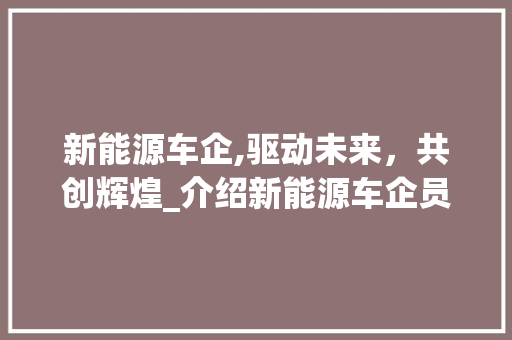 新能源车企,驱动未来，共创辉煌_介绍新能源车企员工的工作日常