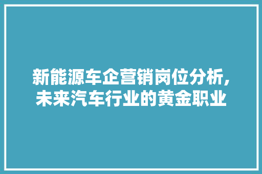 新能源车企营销岗位分析,未来汽车行业的黄金职业