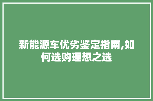 新能源车优劣鉴定指南,如何选购理想之选