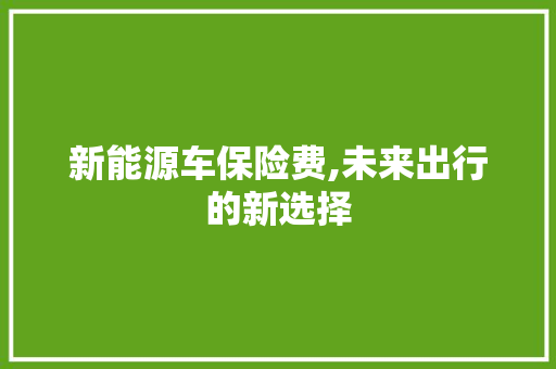 新能源车保险费,未来出行的新选择