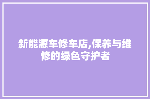 新能源车修车店,保养与维修的绿色守护者