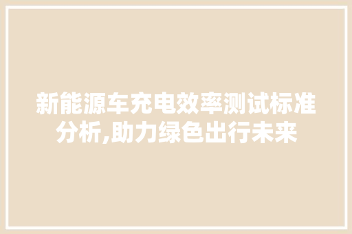 新能源车充电效率测试标准分析,助力绿色出行未来