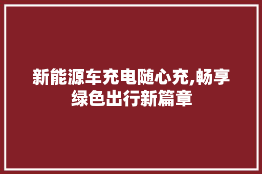 新能源车充电随心充,畅享绿色出行新篇章