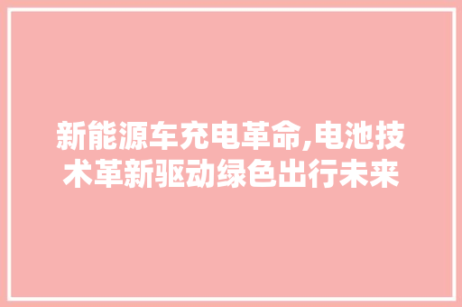 新能源车充电革命,电池技术革新驱动绿色出行未来