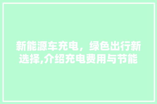 新能源车充电，绿色出行新选择,介绍充电费用与节能环保双赢之路