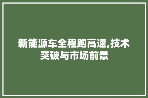 新能源车全程跑高速,技术突破与市场前景