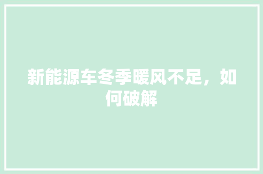 新能源车冬季暖风不足，如何破解