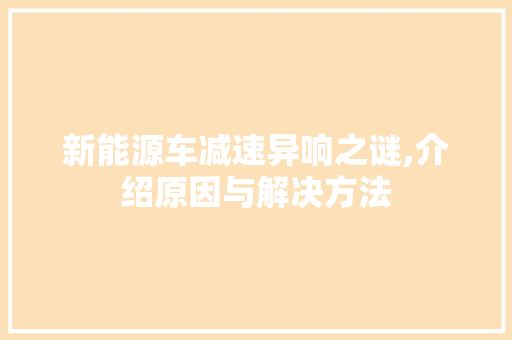 新能源车减速异响之谜,介绍原因与解决方法