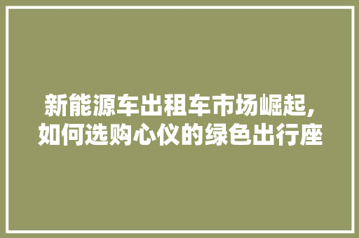 新能源车出租车市场崛起,如何选购心仪的绿色出行座驾