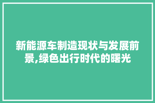 新能源车制造现状与发展前景,绿色出行时代的曙光