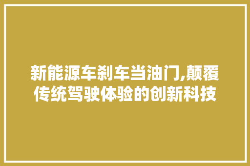 新能源车刹车当油门,颠覆传统驾驶体验的创新科技