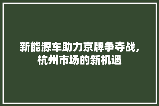 新能源车助力京牌争夺战,杭州市场的新机遇