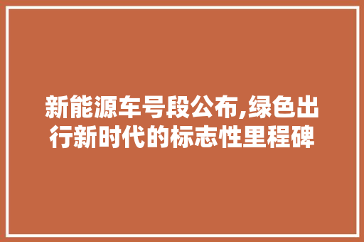 新能源车号段公布,绿色出行新时代的标志性里程碑