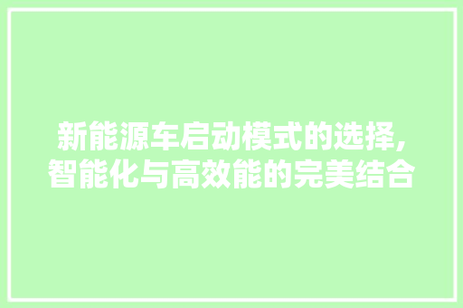 新能源车启动模式的选择,智能化与高效能的完美结合