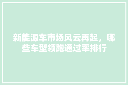 新能源车市场风云再起，哪些车型领跑通过率排行