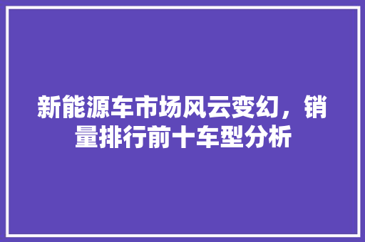 新能源车市场风云变幻，销量排行前十车型分析