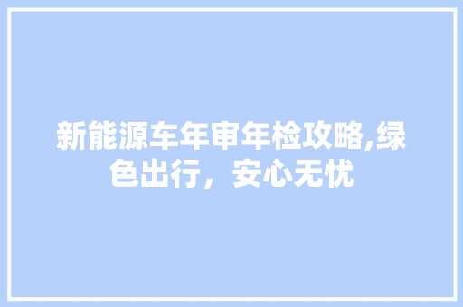 新能源车年审年检攻略,绿色出行，安心无忧